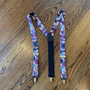 Pelican USA Silk Elastic Suspenders Multicolor Funky 80s 90s Retro Gold Clips